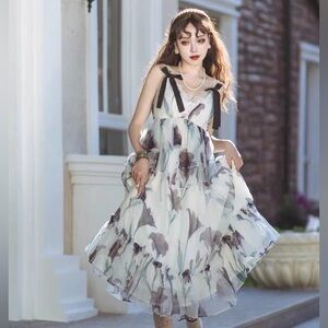 NWT Black lily floral Lolita dress with pearl detailing